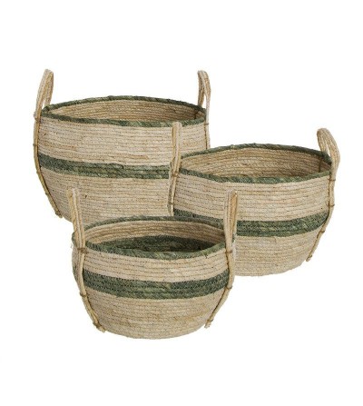 CESTO FIBRA NATURAL RAYA VERDE PEQUEÑO