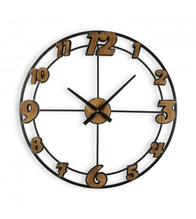 RELOJ DE PARED NEGRO Y MADERA